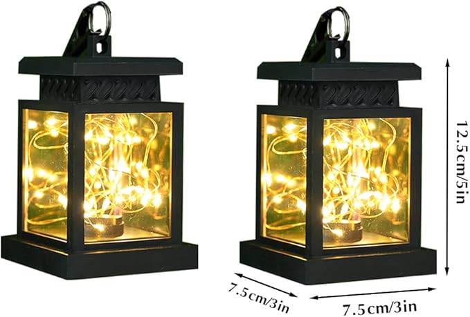 JHY DESIGN Set of 2 Solar Lantern Lights Outdoor Waterproof Solar Powered Table Lamp Hanging Lighting with Warm LED Fairy String Lights for Patio Garden Landscape Decoration Yard Lawn（with Clamp）