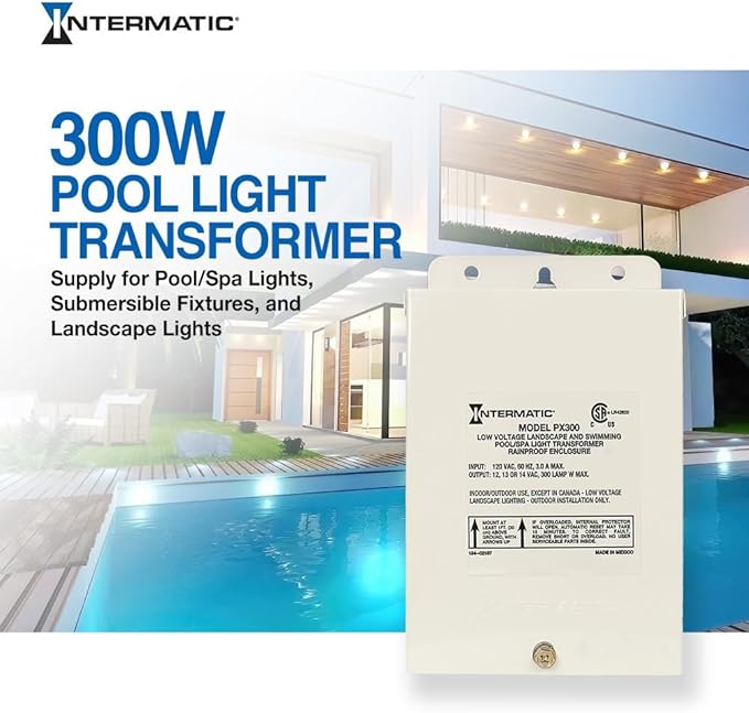 Intermatic | PX300 300W Pool Light Transformer 12V, 13V, 14V - Supply for Pool/Spa Lights, Submersible Fixtures, Landscape Lights - Enhanced Safety, Circuit Protection, Beige - Stainless Steel