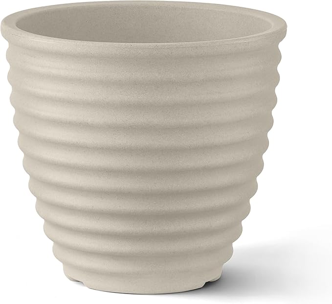 ARBORA 16" Ibiza Polyresin Indoor and Outdoor Planter with Classic Cream Finish - Durable, Weatherproof, Lightweight, Large Plant Pot for Patio, Garden, Deck, Entryway