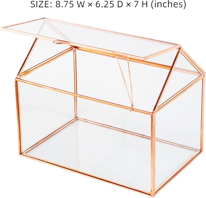 House Shape Close Glass Geometric Terrariumn Tabletop Succulent Plant Garden Geo Planter Moss Fern Swing Lid Reptile, Flower Pot for Plants Succulent, Air Plant (Rose Gold)