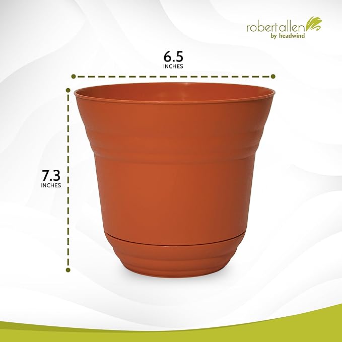 Headwind Traverse Planters – 7" 2 Pack Plastic Plant Pot in Tango Orange - Indoor & Outdoor Pots for Plants with Drainage - Decorative Plant Pot, Flower Pots Outdoor for Garden by Robert Allen