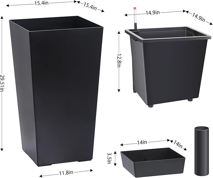 Set of 2 Tall Planters for Outdoor Plants, 30" Large Planter Pots with Drainage Holes & Water Level Monitor, Self-Watering Flower Pots for Patio, Porch, Garden, Front Door Decor, Indoor Outdoor