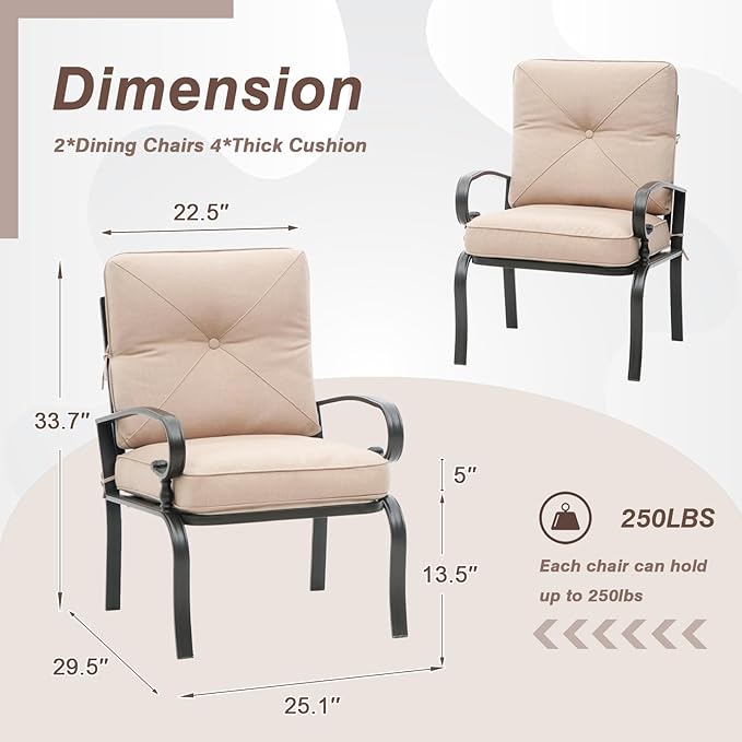 2 Piece Outdoor Furniture Patio Bistro Chairs Metal Dining Furniture Set, All-Weather Garden Seating Chair (Brown)