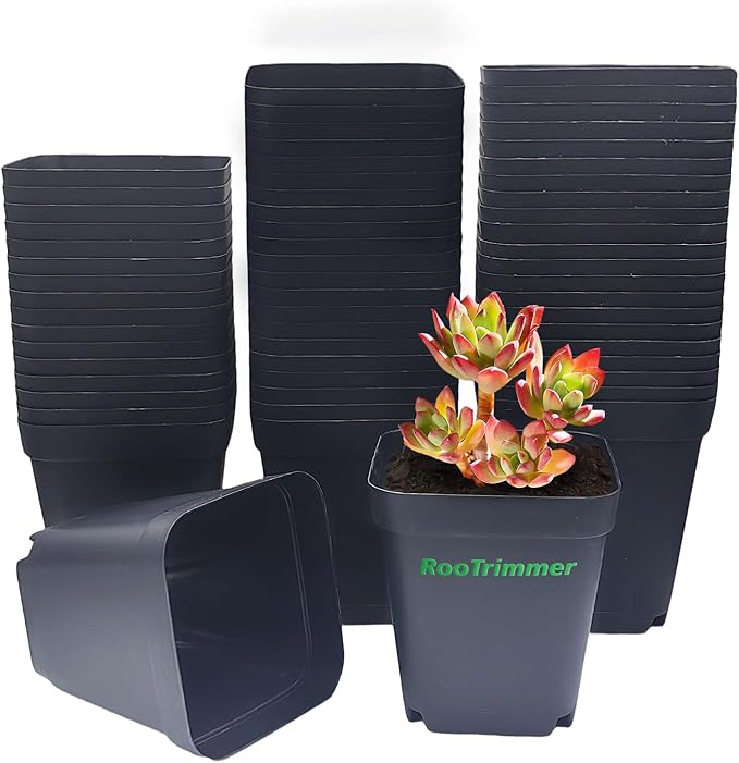 RooTrimmer Square Nursery pots 4 Inches 60Pcs, Seedling Plastic Seeds propogation Growing Pots (Black,4Inches,60Pcs)