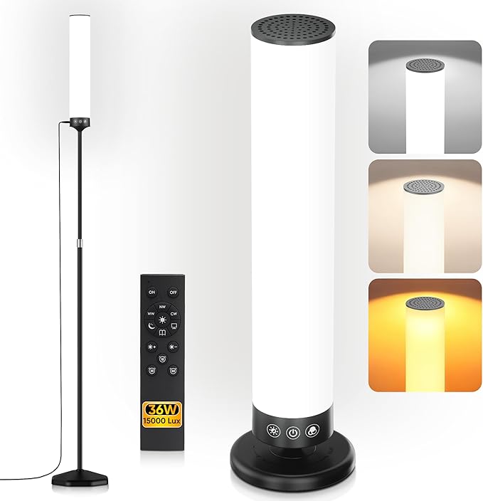 OYADISIIOP Light Therapy Lamp 15,000 Lux Happy Therapy Light with Remote, 2-in-1 Pedestal to Tabletop Lamp, Full Spectrum Daylight Lamp with Adjustable Color/Brightness/Timer, Memory Function, 36W