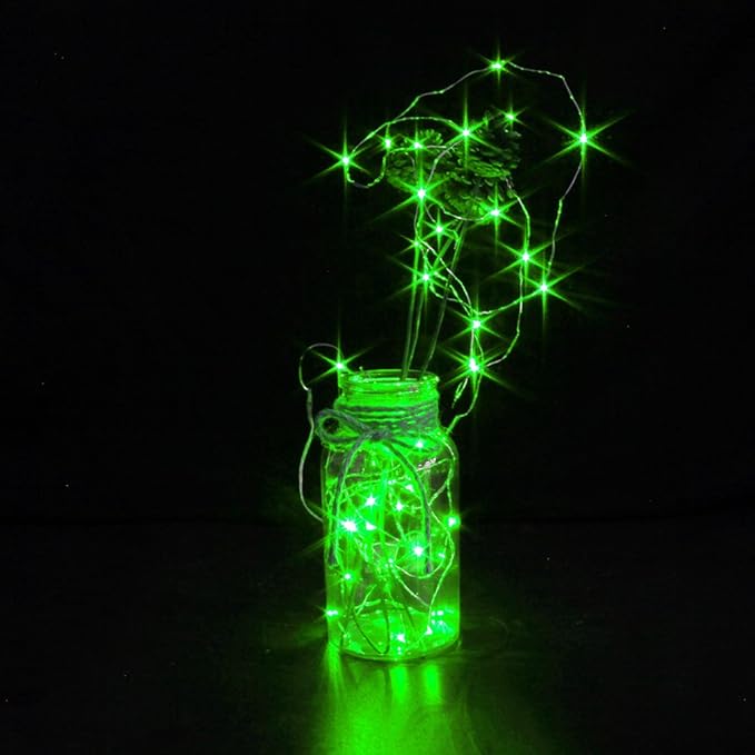 CYLAPEX 6 Pack Green Fairy Lights String Battery Operated Fairy Lights Firefly Lights LED Starry String Lights 7ft 20 LEDs Silvery Copper Wire for Christmas DIY Decoration Costume Wedding Party