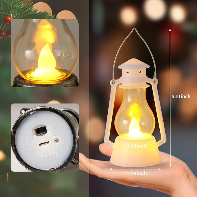12Pcs LED Mini Vintage Lanterns Decor Indoor Decorative Outdoor Hanging Lantern Decorative Small Candle Lanterns Farmhouse Decor for Wedding Centerpiece,Halloween,Christmas,Farmhouse Decorative