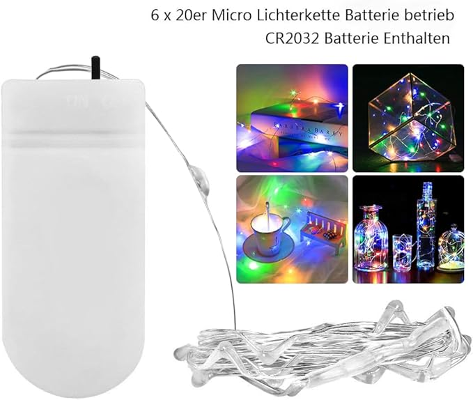 Fairy Lights CR2032 Battery Operated,6.6Ft/2Meter 20 LEDs Micro Silver Wire String Lights for Bedroom Christmas Party Wedding Decoration(Multicolour, 12 Pack)