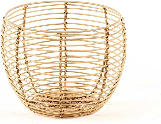 Iron and Cane Basket, Rattan, Cylindrical, 10" Top Dia x 8" Bottom Dia x 8" H, Handwoven, Storage, Planter
