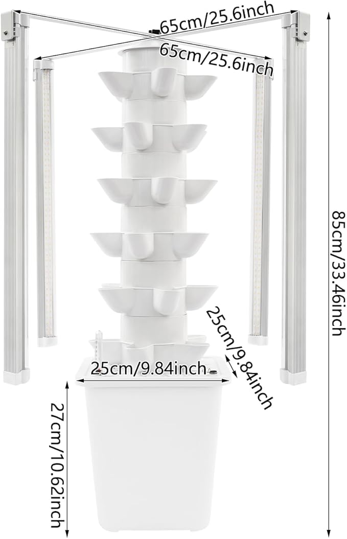 Garden Hydroponic Growing System Vertical Tower 30 Pods, 6 Tier Gardening System with 4 LED Grow Lights, Self-Watering, 2.64Gal Indoor Vertical Garden Planter for Herbs Vegetables (White)