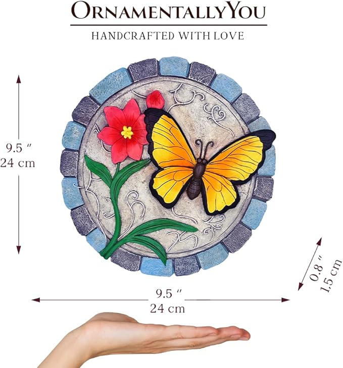 OrnamentallyYou Elegant Resin Stepping Stone, Outdoor Garden Pathway Decoration (Colorful Moments Bloom Stepping Stone, 9.5" Butterfly Garden Decorative Figurine)
