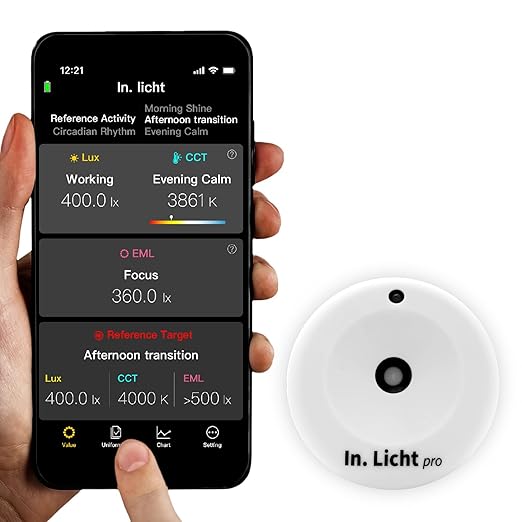 In. Licht Pro Handheld EML Light Meter Sensor Lumens Lux Color Temperature CCT Contrast Uniformity Measurement for Architecture Interior Lighting Design Well