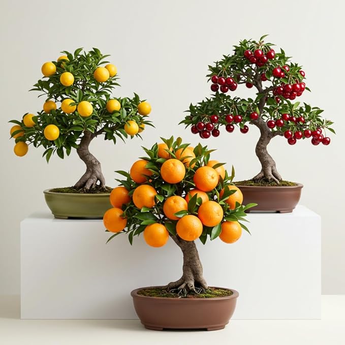 150+ Dwarf Bonsai Fruit Tree Seeds for Planting, 50+ Lemon Tree Seeds /50+ Cherry Tree Seeds /50+ Orange Tree Seeds (3 Variety Individual Packs)