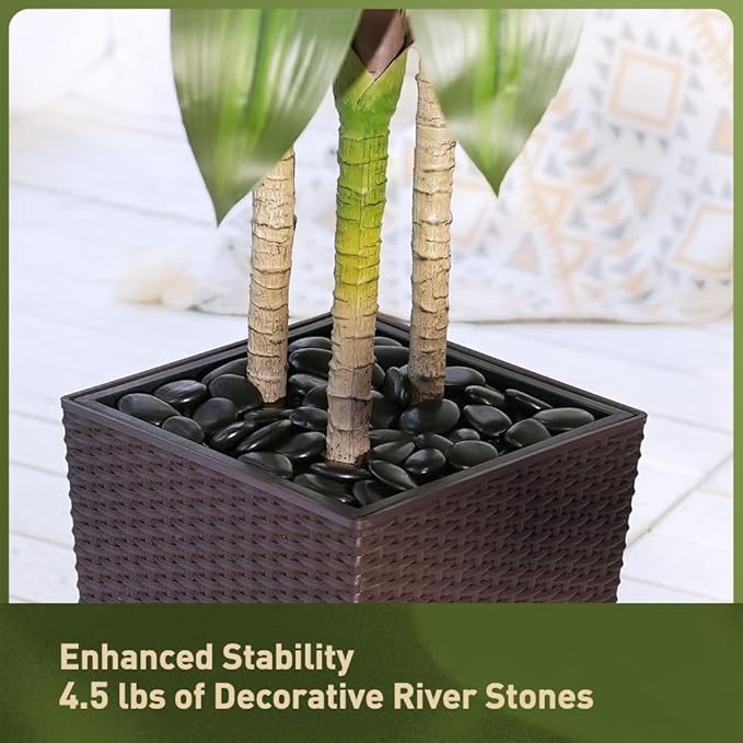 VeriNatural Artificial Dracaena Tree 5FT - Fake Tree with Brown Taper Planter & Pebbles - UV Resistant Faux Yucca Tropical Plant - Artificial Trees for Home Office Living Room Decor Indoor Outdoor