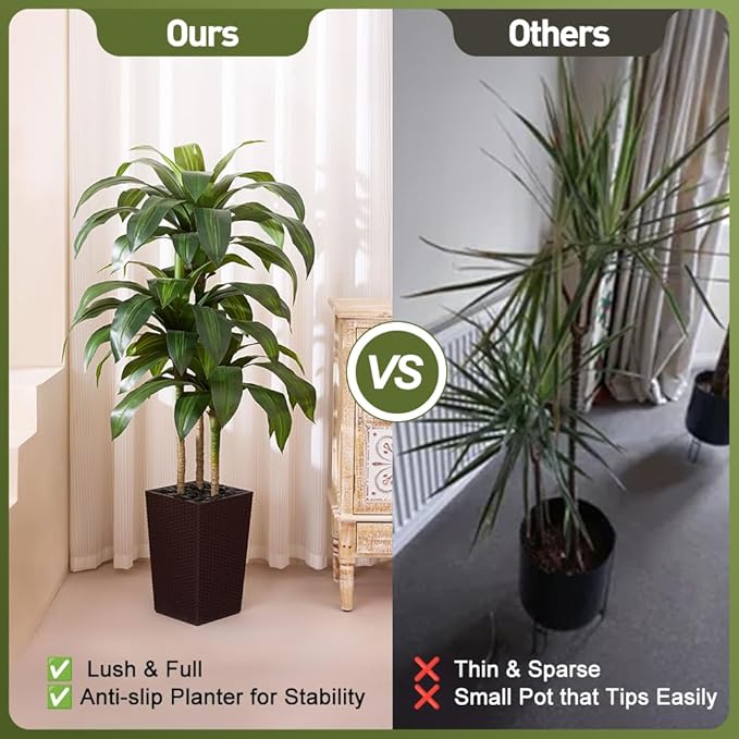 VeriNatural Artificial Dracaena Tree 5FT - Fake Tree with Brown Taper Planter & Pebbles - UV Resistant Faux Yucca Tropical Plant - Artificial Trees for Home Office Living Room Decor Indoor Outdoor