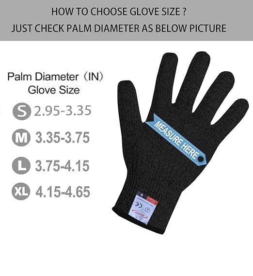 Cutting Gloves, 1 Pairs of Cut Resistant Gloves Food Grade, Cut Resistant Gloves for Kitchen, Oyster Shucking, Fish Fillet Processing, Carving Wood and Gardening(Large-Black)