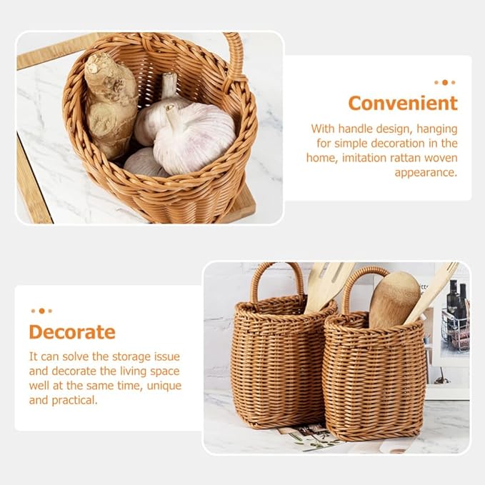 Woven Seagrass Storage Basket - Wall Mounted Planters with Rattan Flower Pot - Hanging Wicker Basket