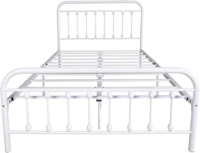 DUMEE Metal Full Size Bed Frame Platform with Vintage Headboard and Footboard Sturdy Premium Steel Slat Support No Box Spring Needed, Textured White