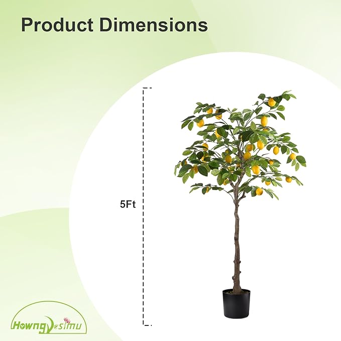 Artificial Lemon Tree, 5FT Tall Fake Lemon Plant in Pot, Faux Lemon Fruit Tree for Indoor Home Decor Office Living Room