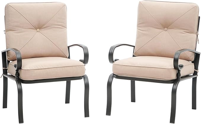 2 Piece Outdoor Furniture Patio Bistro Chairs Metal Dining Furniture Set, All-Weather Garden Seating Chair (Brown)