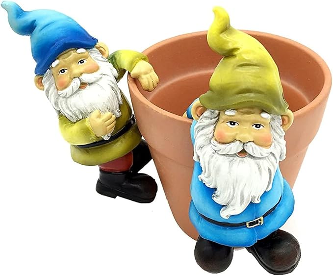Garden Gnome Flower Pot and Vase Perchers Sitters Clingers Hangers -Set of 4