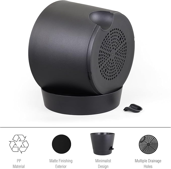 Meowell 12 inch Large Self Watering Pots for Indoor Outdoor Plants, Flower Plant Pots with Mesh Drainage Holes for Garden House Plants, Plastic Planters with Reservoir for Home Decor, Black