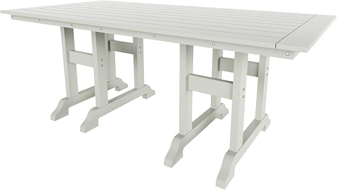 WestinTrends Malibu 7 Piece Adirondack Outdoor Dining Set, All Weather Poly Lumber Patio Table and Chairs Furniture Set, 71" Trestle Dining Table and 6 Adirondack Dining Chair, Sand