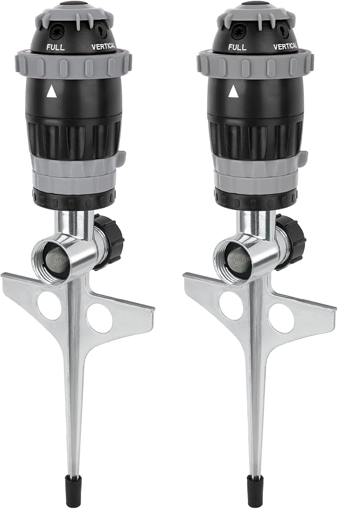 [2 Pack] RESTMO Gear Drive Sprinkler with Metal Spike Base, 5-Pattern Heavy Duty Gardening Watering System, Multi-Adjustable Lawn Sprinkle for Garden Plant, Flower Bed and Large Yard Area, Gray