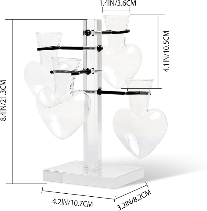 YYHglass Clear Plants Propagation Stations Terrarium Kit Birthday Gift for Women for Indoor Home Office Decor Acrylic Plant Accessories - 4 Love Hear Vase