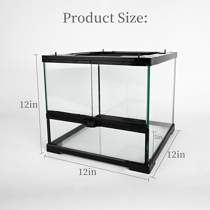 waazoorep Reptile Glass Tank 12"*12"*12" Terrarium Habitat with Double Hinge Door and Top Screen Ventilation for Bearded Dragon,Lizard,Leopard Gecko,Snake,Hermit Crab with Carpet and Hygrothermograph