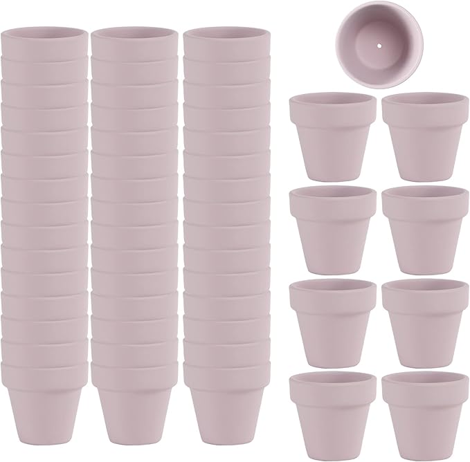 Fcacti 54 Pcs Small Mini Pink Clay Pots 2.1'' Terracotta Pot Clay Ceramic Pottery Planter Cactus Flower Pots Succulent Nursery Pots- Great for Window Boxes, Cactus, Plants, Crafts, Wedding Favors