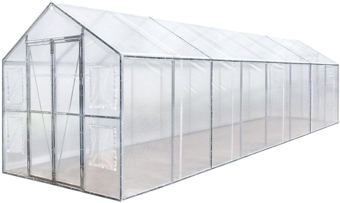 8x26ft Commercial-Style Greenhouse with Solid Galvanized Steel Frame High-Strength PVC Cover Rolled-up Side Windows Enhanced Ventilation