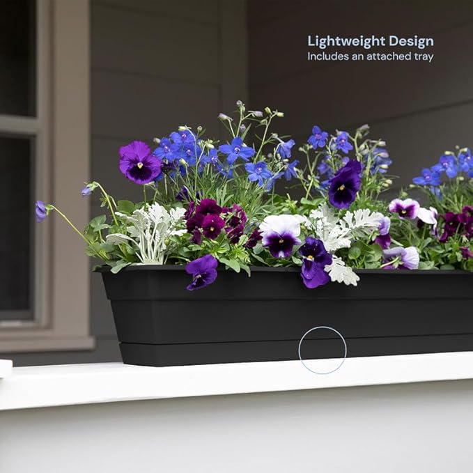 Bloem Dura Cotta Window Box Planter: 30" - Black - Large Box with Tray, Weatherproof Resin Box, Removable Tray for Indoor & Outdoor Use, Gardening, 4 Gallon Capacity
