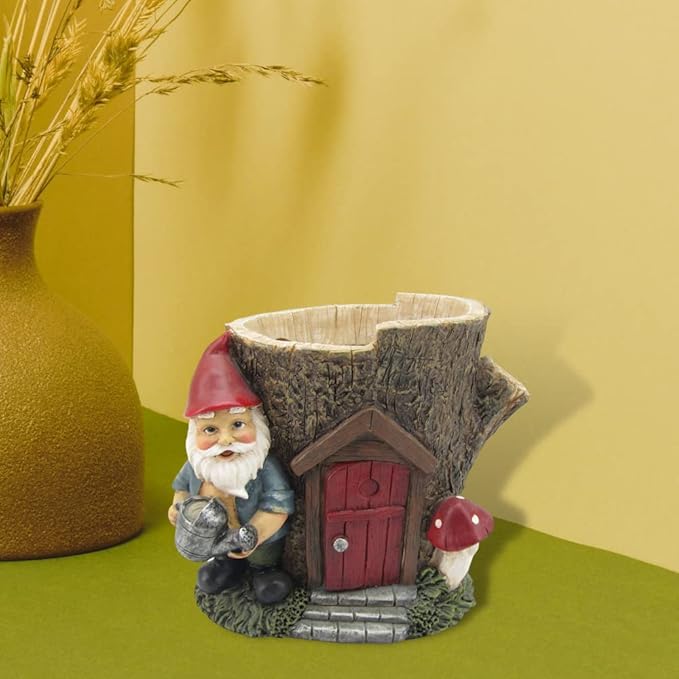Comfy Hour Seed Soil and Yard Collection Resin Garden Gnome's House Flower Jar Dwarf Figurine, Planter