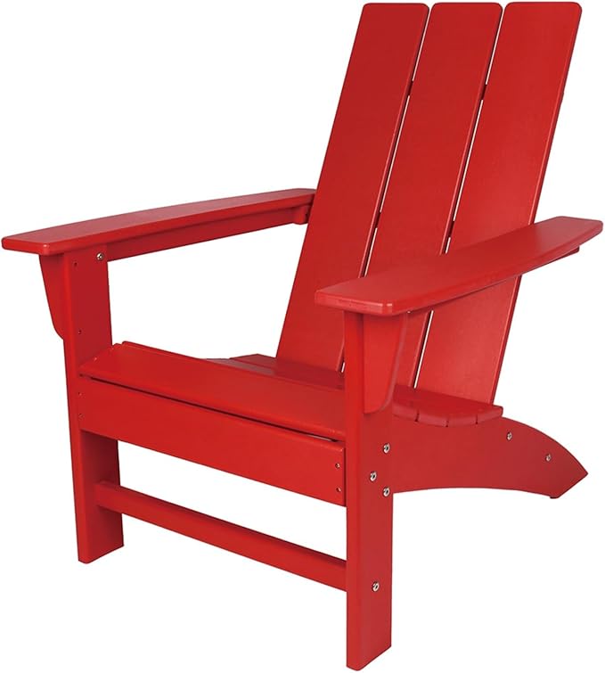 NewTechWood Flat Top Adirondack Patio Chair Weather Resistant, Easy Installation, Widely Used in Outdoor, Fire Pit, Deck, Lawn, Outside, Garden Chairs (Ruby Red)