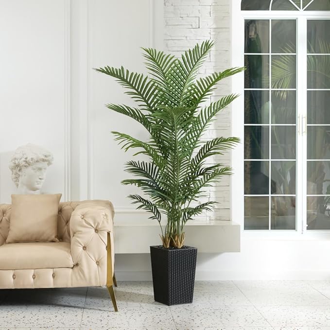 VeriNatural 6FT Artificial Palm Tree - Tall Fake Tree with Black Taper Planter & Pebbles, UV Resistant for Indoor & Outdoor Decor - Large Potted Faux Plant for Living Room, Office, Home Decor,VN130