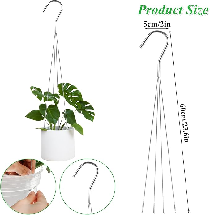GBACHOOSE 24 Pack 24" 4 Wire Steel Hook Hanger, Pot Hangers for Plants, Wire Plant Hangers for Hanging Baskets, Plant Hanger for Indoor Outdoor Patio Garden