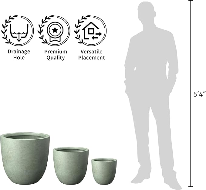 Kante Round Concrete Planter, Large Outdoor Indoor Garden Pots with Drainage Hole, 14-Inch Diameter Flower Pots for Patio, Garden and Home, Mint Green