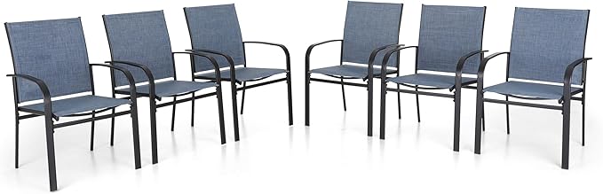Patio Dining Chairs Set of 6, Blue Outdoor Textilene Dining Chairs, Patio Furniture Chairs with Armrest