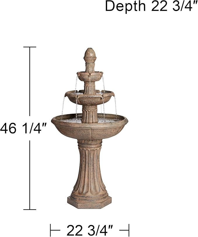 Farron 46" High Large Italian Outdoor Decor Gray Faux Stone Floor Fountain with Light LED Waterfall 3-Tier Standing Basin Water Feature for Outside Garden Patio Yard Backyard Porch - John Timberland