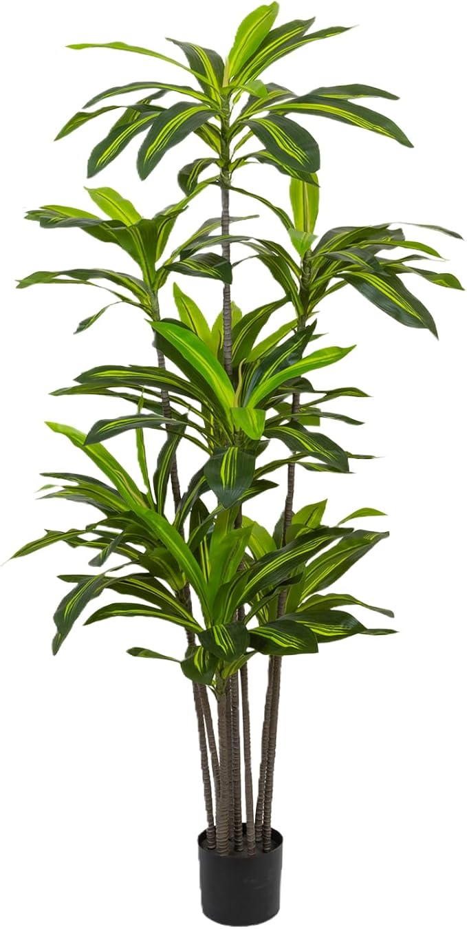 Artificial Dracaena Tree 6FT - Fake Tree with Black Planter - Faux Yucca Tall Fake Floor Plant in Pot - Artificial Plant for Home Office Living Room Decor Indoor