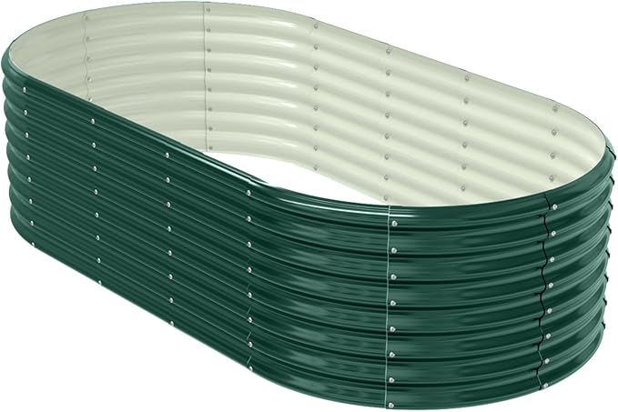 VINGLI 8x4x2ft Galvanized Raised Garden Beds, Oval Planter Boxes Outdoor, Raised Garden Bed for Gardening, Easy Assembly Planter Boxes for Vegetables (Green)