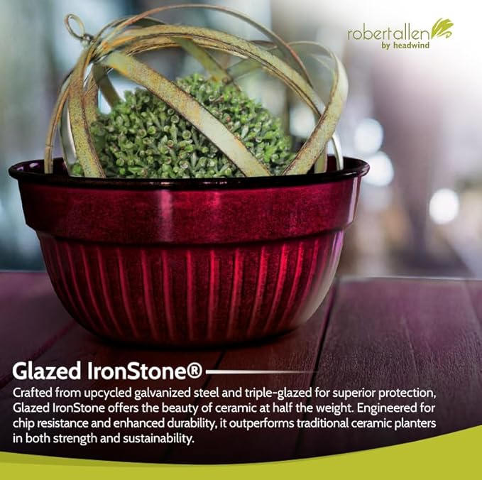 Headwind Glazed Ironstone Boutique Collection Cascade Bowl Plant Pot – Sangria Color 8 Inch Pot for Indoor Plants - Planters for Indoor Plants - Ideal Succulent Planters by Robert Allen