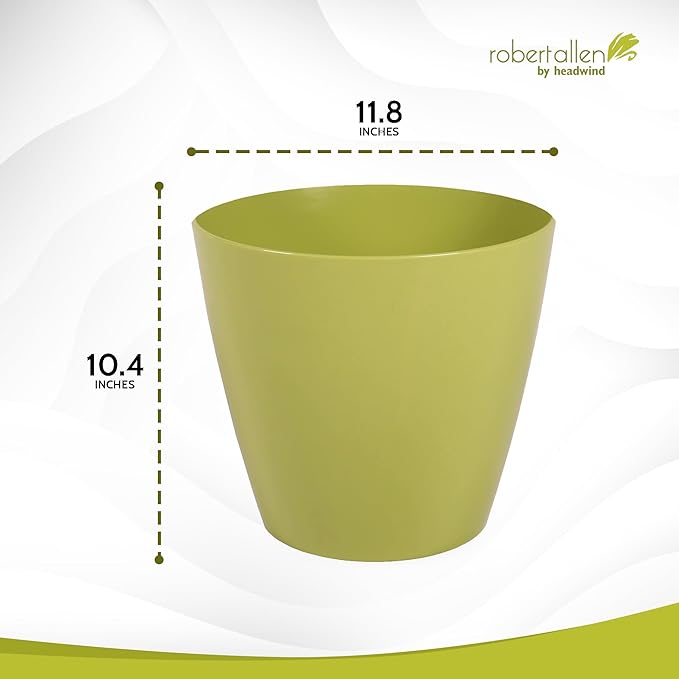 Headwind Charlevoix Planters– 12" 2 Pack Plastic Plant Pot in Meadow Green, Indoor & Outdoor Pots for Plants with Drillable Drainage Hole, Decorative Plant Pot, Flower Pots Outdoor for Garden