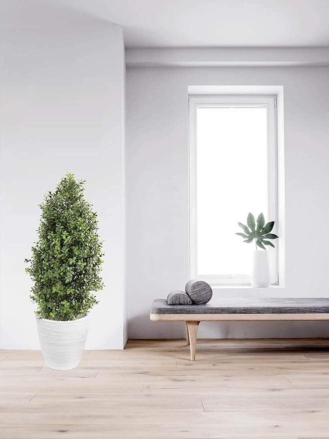 30" Tall Artificial Boxwood Topiary, 2 Pcs Outdoor Ready Artificial Boxwood Topiaries Trees, Natural Looking Fake Potted Shrubs