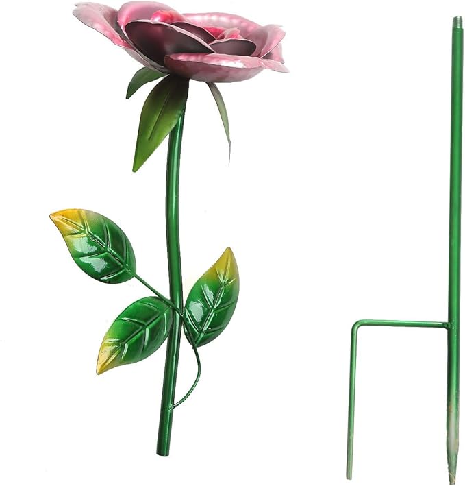 Voltogar 28.5" H Large Flower Stake Metal Decoration for Garden Set of 4, Plant Pick Art Ornaments Waterproof Stake for Lawn Porch Pathway Patio Flower Bed, Yard Outdoor Ornaments(Red & Purple & Blue)