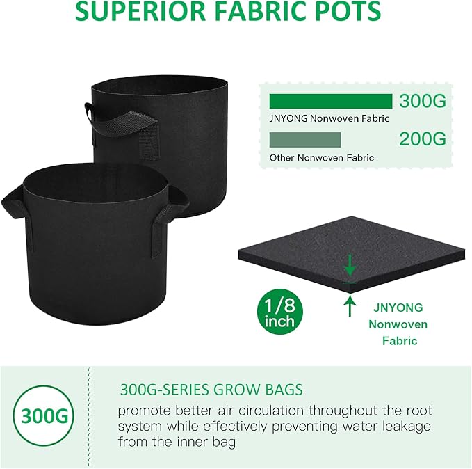 JNYONG 24-Pack 3 Gallon Thickened Non-Woven Grow Bags, Aeration Fabric Pots with Handles
