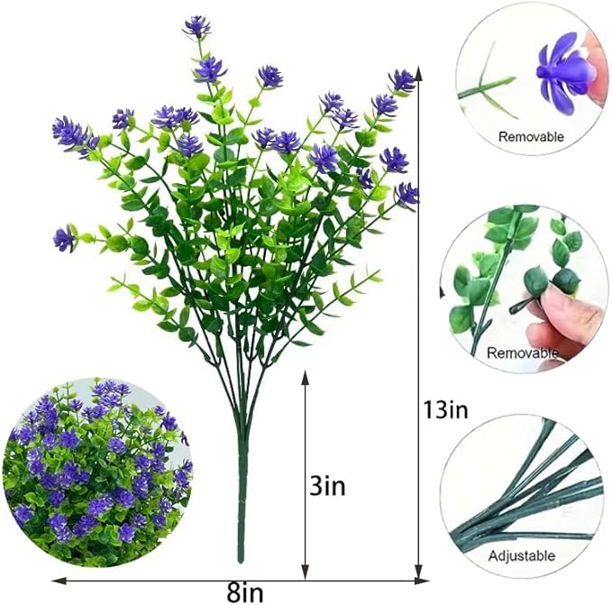LADADA 12 Bundles Outdoor Plant Flowers, Silk UV Resistant, Outdoor Porch, Home Courtyard, Garden Decoration（Yellow Purple）