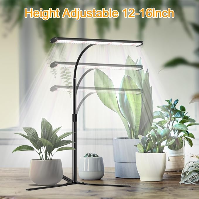 Super Bright Grow Light for Indoor Plants, 6000K 108LEDs Full Spectrum Gooseneck Plant Lamp with Timer 4/8/12 Hrs, 12V/3A High Power Adjustable Height 12-16” for Home Office Desk Plants