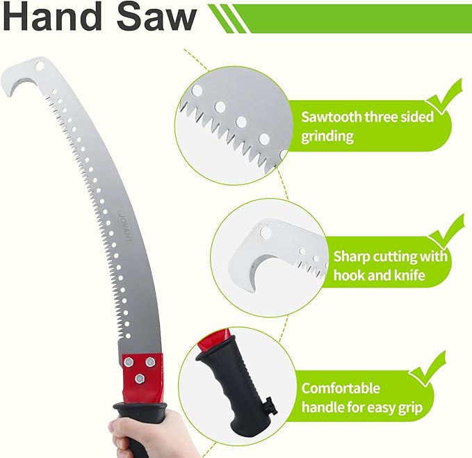 2-in-1 12 FT Pole Saw and Fruit Picker for Tree Trimming and Fruit Harvesting, SK5 Blade and High Carbon Steel Fruit Picker for Cutting High Branches and Fruit Grabber, Stainless Steel Pole